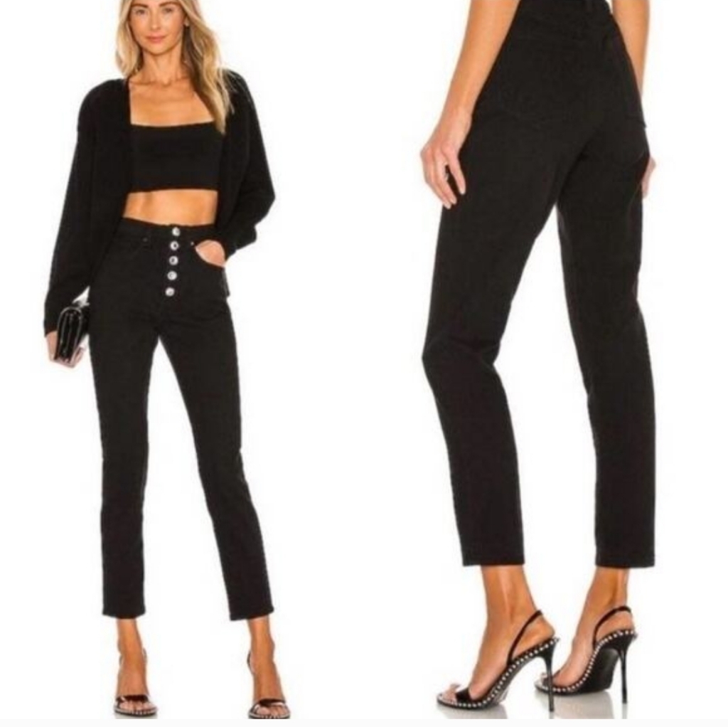Nwt Revolve Weworewhat The Danielle Black Denim Crystal Button Fly Jeans